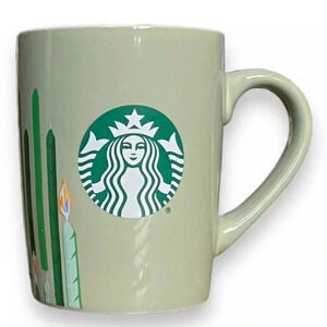 STARBUCKS Green w/ Green & Blue Birthday Candles Coffee Mug Cup 10 oz  2021 NEW